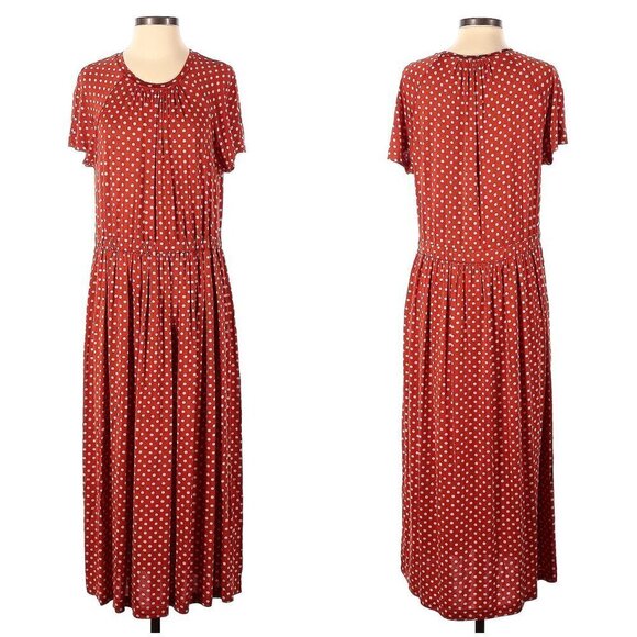 💕STINE GOYA💕 Caitlin Midi Dress ~ Rust Orange Polka Dot Print Medium - Picture 11 of 16